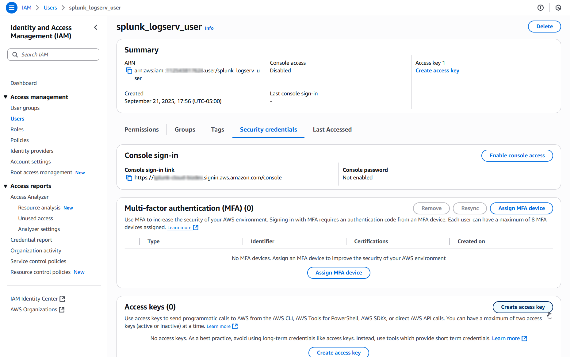 IAM User Security Credentials image